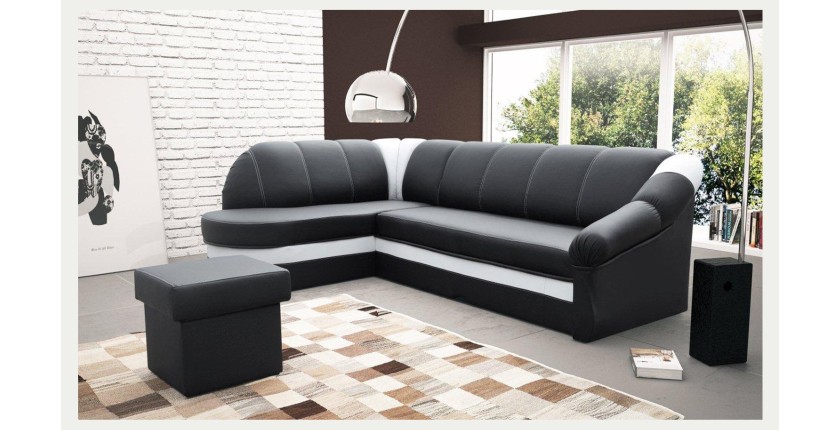 Canapé d’angle gauche convertible BENANA 250 cm noir et blanc avec coffre 