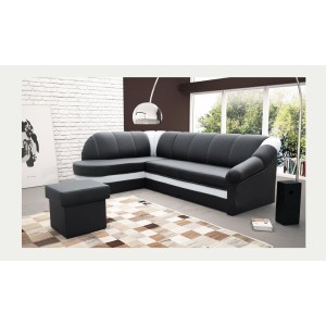 Canapé d’angle gauche convertible BENANA 250 cm noir et blanc avec coffre 