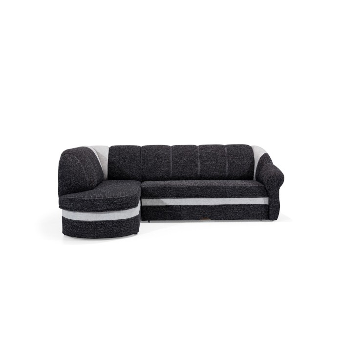 Canapé d’angle gauche convertible BENANA 250 cm noir et blanc avec coffre 