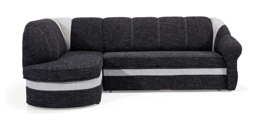 Canapé d’angle gauche convertible BENANA 250 cm noir et blanc avec coffre 