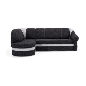 Canapé d’angle gauche convertible BENANA 250 cm noir et blanc avec coffre 