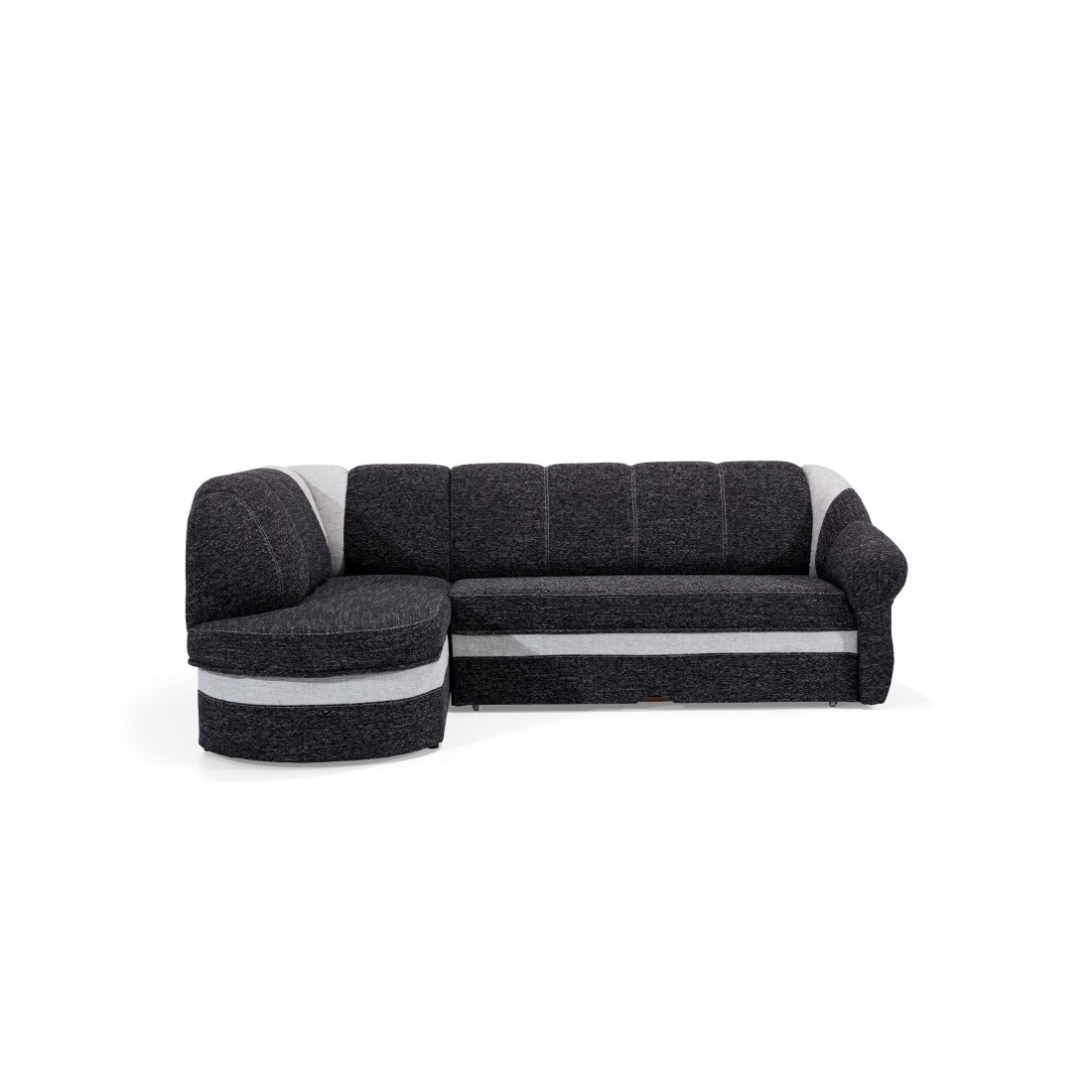 Canapé d’angle gauche convertible BENANA 250 cm noir et blanc avec coffre 