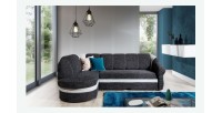 Canapé d’angle gauche convertible BENANA 250 cm noir et blanc avec coffre 