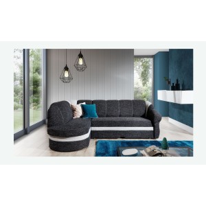 Canapé d’angle gauche convertible BENANA 250 cm noir et blanc avec coffre 