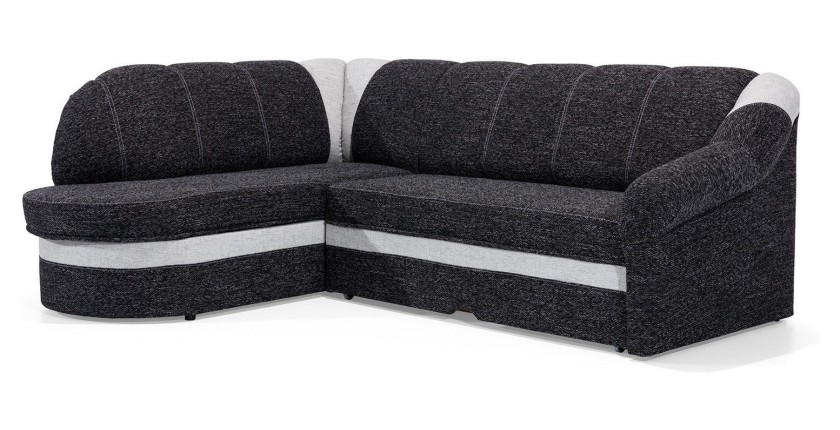 Canapé d’angle gauche convertible BENANA 250 cm noir et blanc avec coffre 
