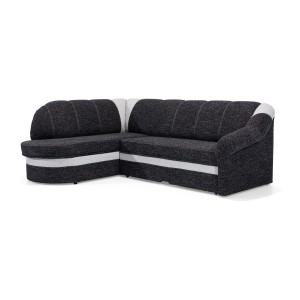 Canapé d’angle gauche convertible BENANA 250 cm noir et blanc avec coffre 