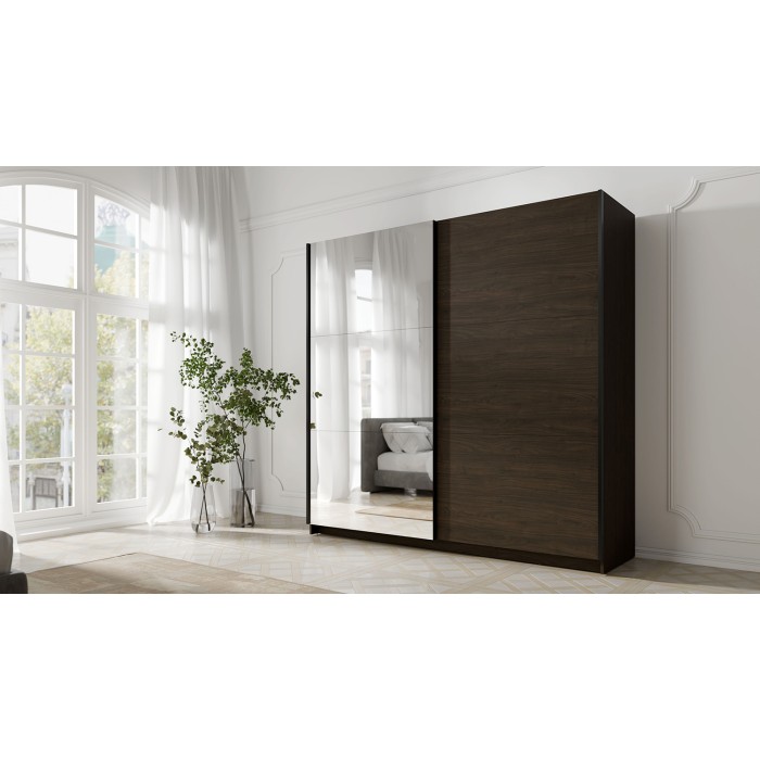 Schrank ARSALA 200 cm Nussbaum mit Spiegel und Schiebetüren Design