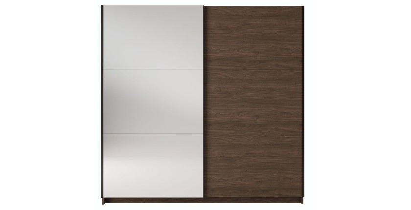 Armoire ARSALA 200 cm noyer avec miroir et portes coulissantes design