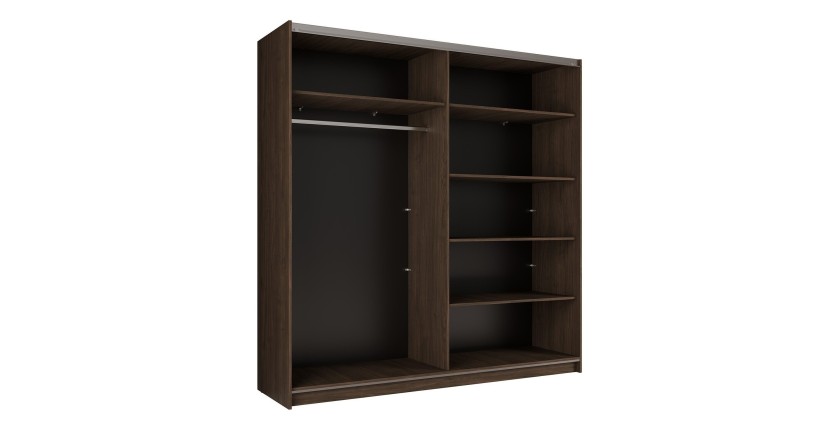 Armoire ARSALA 200 cm noyer avec miroir et portes coulissantes design