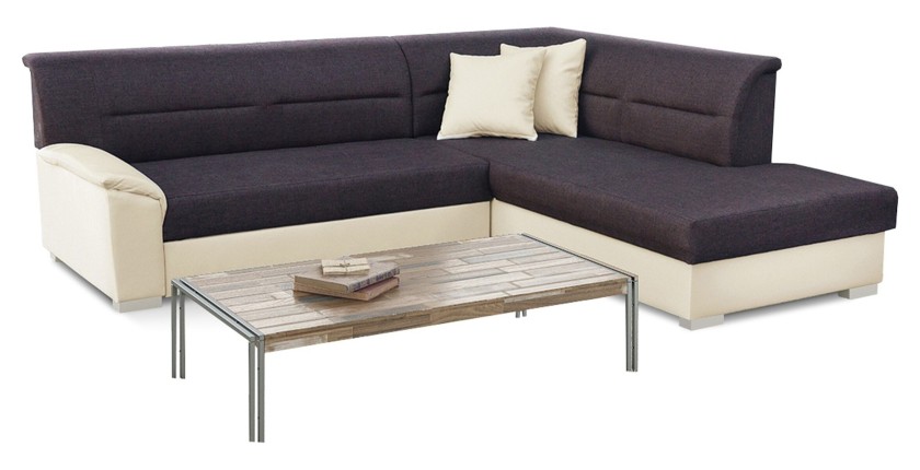 Canapé d’angle convertible TROMSO marron et beige – Angle droit avec coffre 