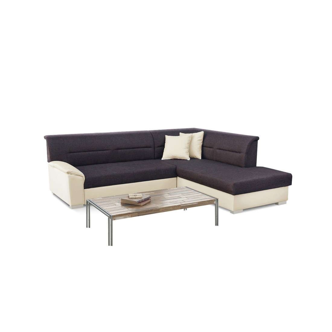Canapé d’angle convertible TROMSO marron et beige – Angle droit avec coffre 