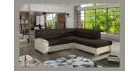 Canapé d’angle convertible TROMSO marron et beige – Angle droit avec coffre 