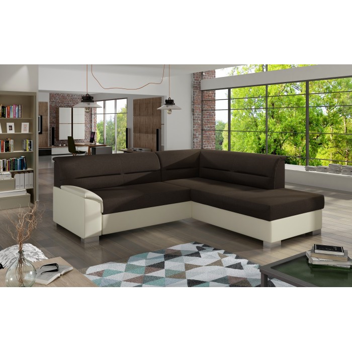 Canapé d’angle convertible TROMSO marron et beige – Angle droit avec coffre 