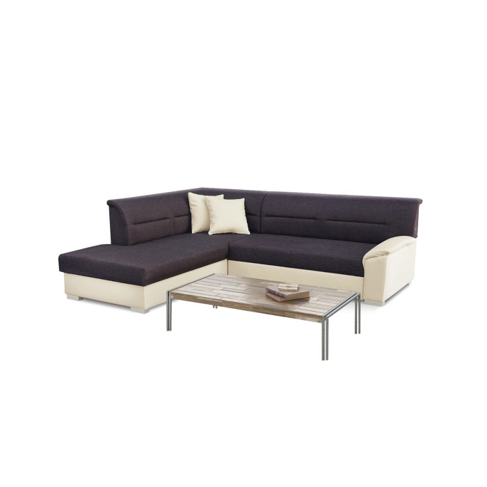 Canapé d’angle convertible TROMSO marron et beige – Angle gauche avec coffre 