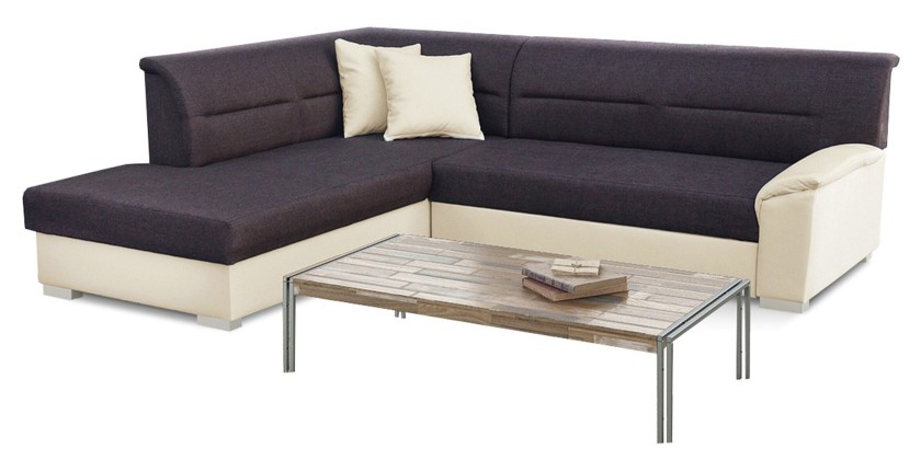 Canapé d’angle convertible TROMSO marron et beige – Angle gauche avec coffre 