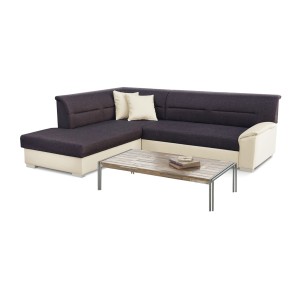Canapé d’angle convertible TROMSO marron et beige – Angle gauche avec coffre 