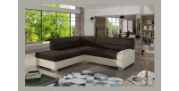 Canapé d’angle convertible TROMSO marron et beige – Angle gauche avec coffre 