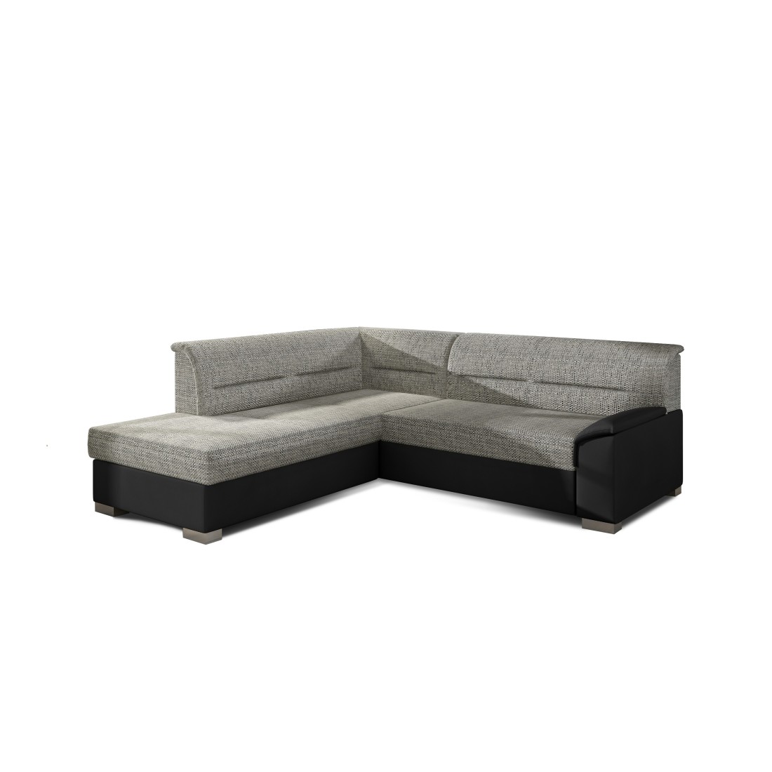 Canapé d’angle convertible TROMSO gris et noir – Angle gauche avec coffre 