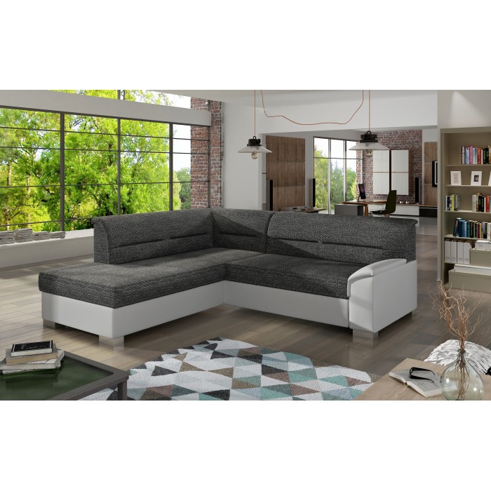 Canapé d’angle convertible TROMSO gris foncé – Angle gauche avec coffre 
