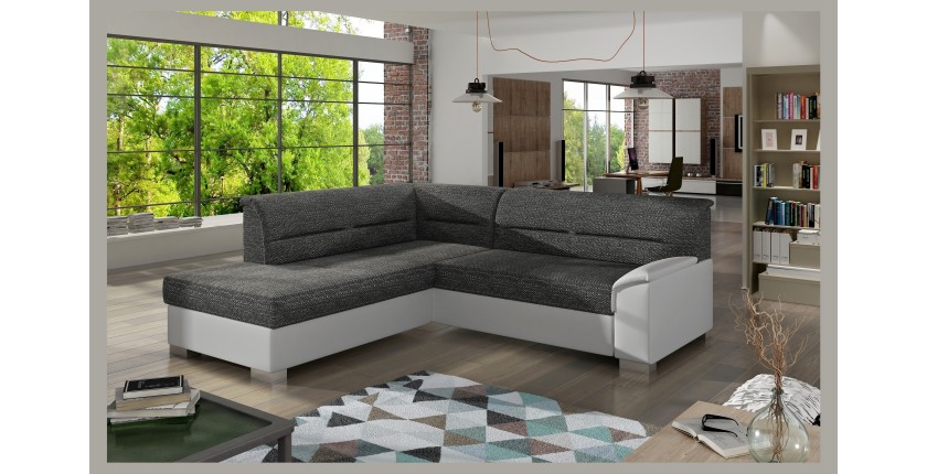 Canapé d’angle convertible TROMSO gris foncé – Angle gauche avec coffre 