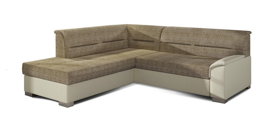 Canapé d’angle convertible TROMSO beige et crème – Angle gauche avec coffre 