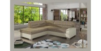 Canapé d’angle convertible TROMSO beige et crème – Angle gauche avec coffre 