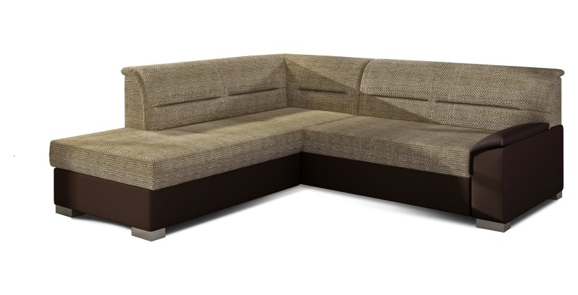 Canapé d’angle convertible TROMSO beige et chocolat – Angle gauche avec coffre 