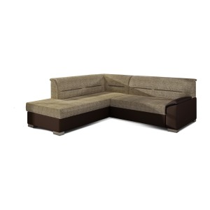 Canapé d’angle convertible TROMSO beige et chocolat – Angle gauche avec coffre 