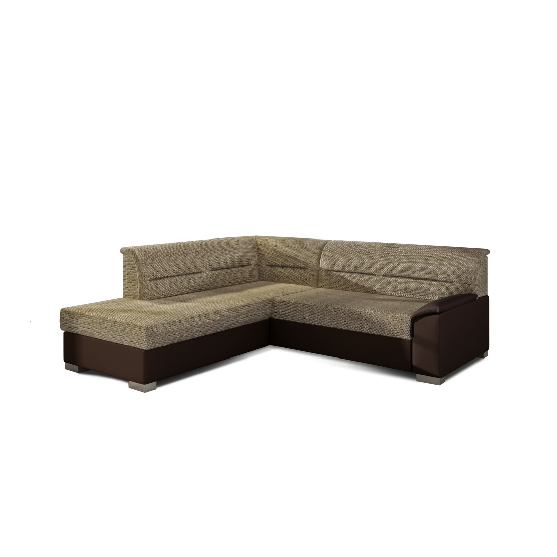 Canapé d’angle convertible TROMSO beige et chocolat – Angle gauche avec coffre 