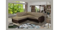 Canapé d’angle convertible TROMSO beige et chocolat – Angle gauche avec coffre 