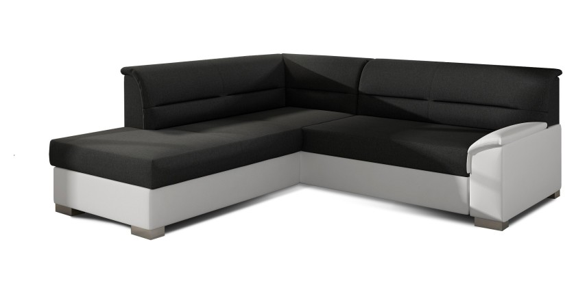 Canapé d’angle convertible TROMSO noir et blanc – Angle gauche avec coffre 