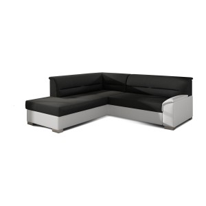 Canapé d’angle convertible TROMSO noir et blanc – Angle gauche avec coffre 