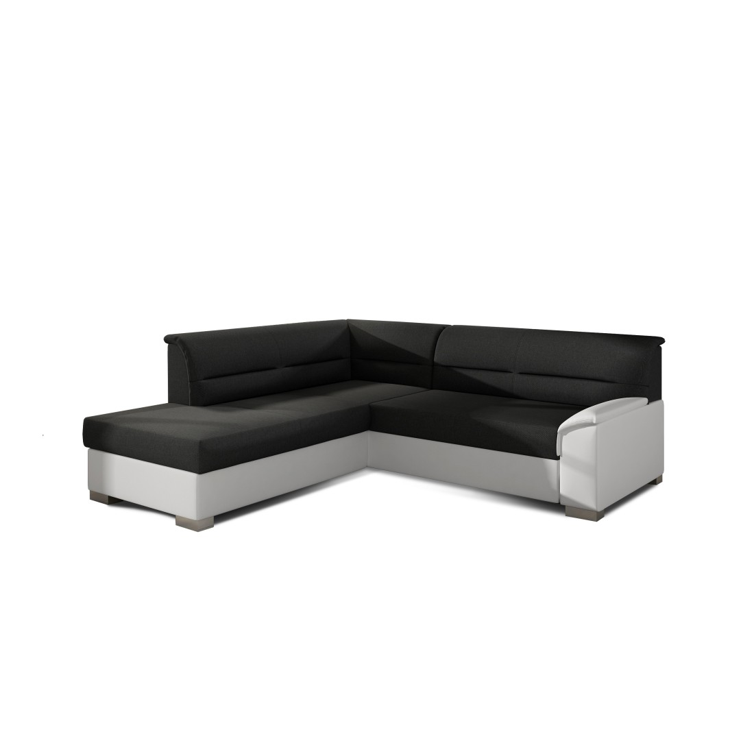 Canapé d’angle convertible TROMSO noir et blanc – Angle gauche avec coffre 