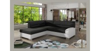 Canapé d’angle convertible TROMSO noir et blanc – Angle gauche avec coffre 