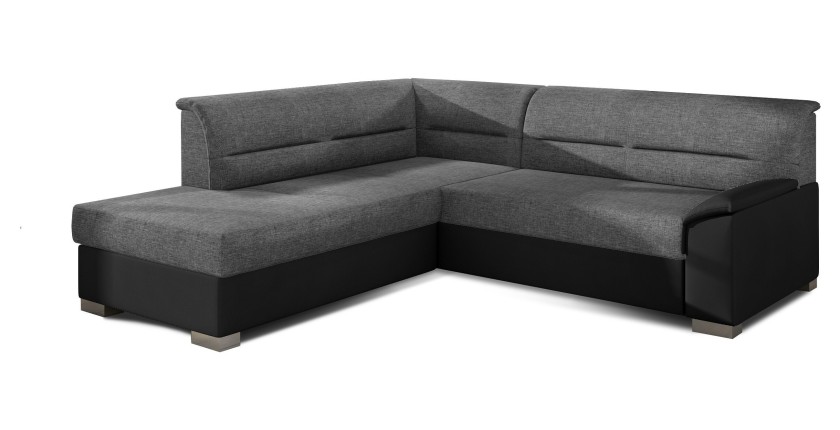 Canapé d’angle convertible TROMSO gris et noir – Angle gauche avec coffre 