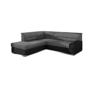Canapé d’angle convertible TROMSO gris et noir – Angle gauche avec coffre 