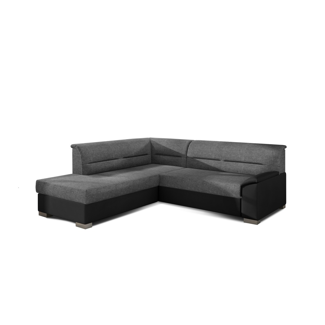 Canapé d’angle convertible TROMSO gris et noir – Angle gauche avec coffre 