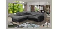 Canapé d’angle convertible TROMSO gris et noir – Angle gauche avec coffre 