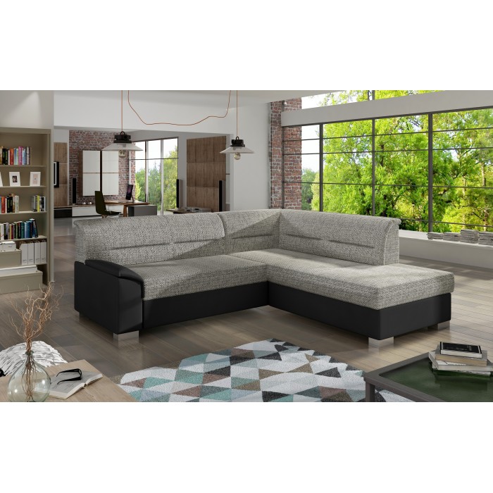 Canapé d’angle convertible TROMSO gris et noir – Angle droit avec coffre 