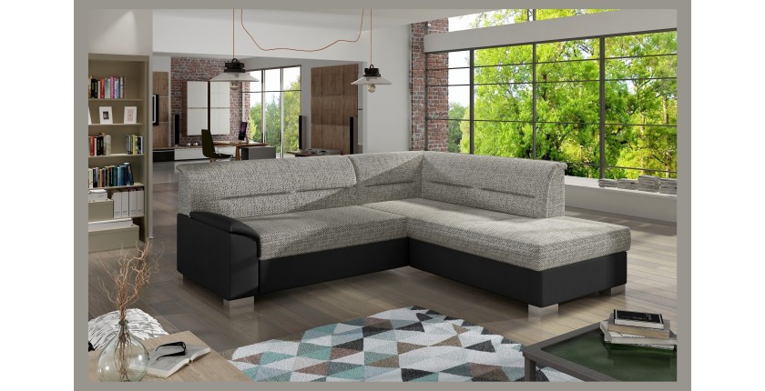 Canapé d’angle convertible TROMSO gris et noir – Angle droit avec coffre 