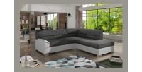 Canapé d’angle convertible TROMSO gris foncé et blanc – Angle droit avec coffre 