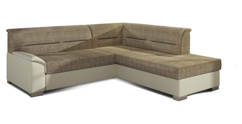 Canapé d’angle convertible TROMSO beige et crème – Angle droit avec coffre 