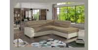 Canapé d’angle convertible TROMSO beige et crème – Angle droit avec coffre 