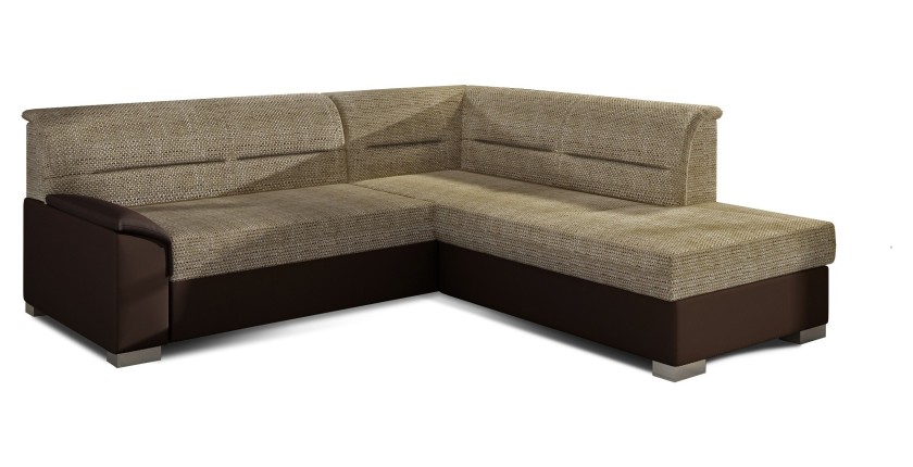 Canapé d’angle convertible TROMSO beige et chocolat – Angle droit avec coffre 
