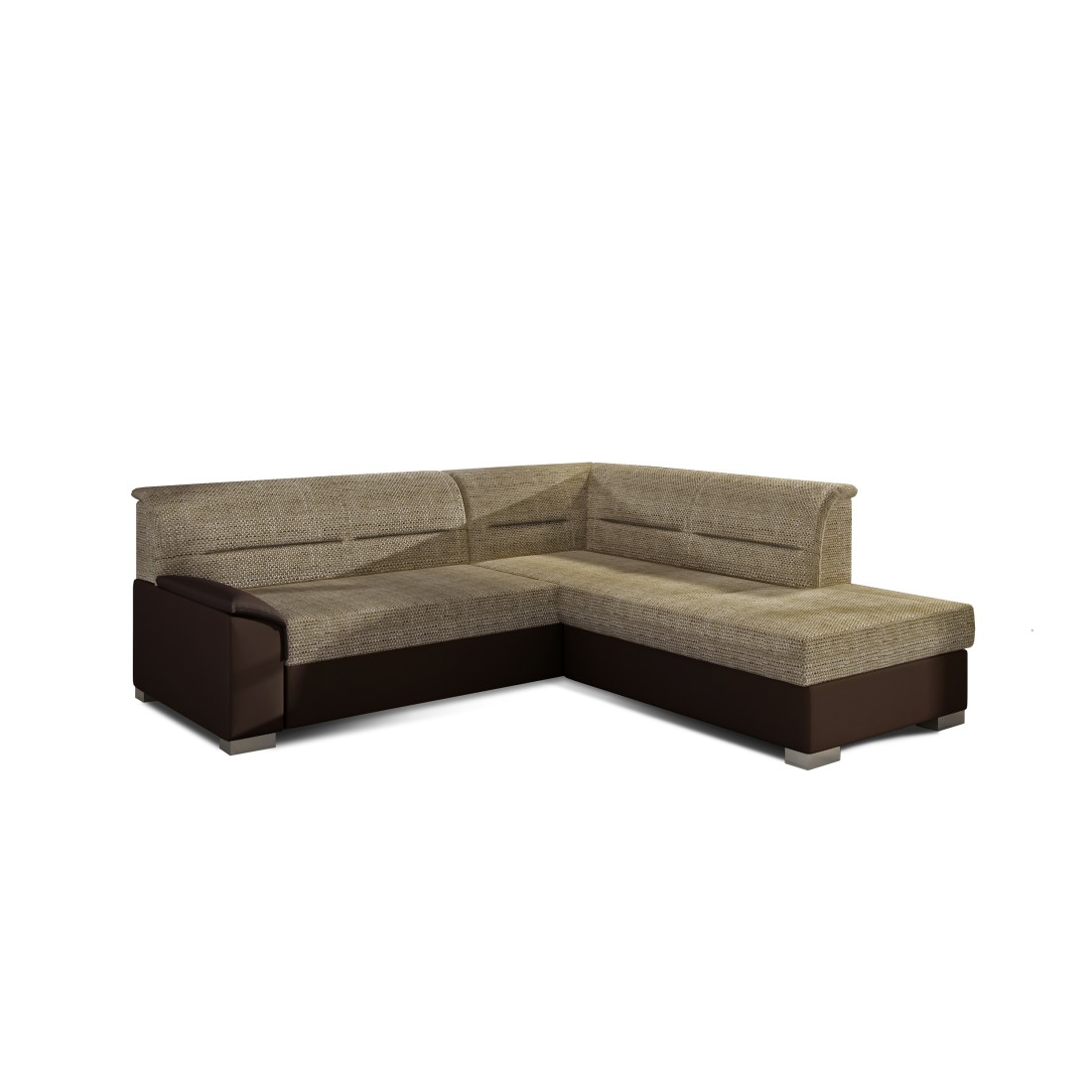 Canapé d’angle convertible TROMSO beige et chocolat – Angle droit avec coffre 