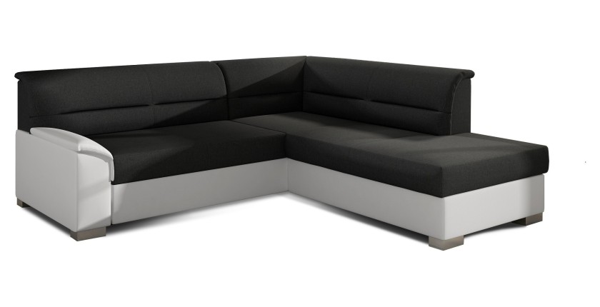 Canapé d’angle convertible TROMSO noir et blanc – Angle droit avec coffre 