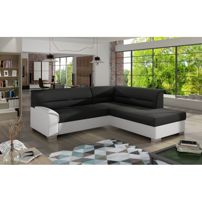 Canapé d’angle convertible TROMSO noir et blanc – Angle droit avec coffre 