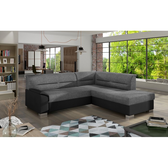 Canapé d’angle convertible TROMSO gris et noir – Angle droit avec coffre 