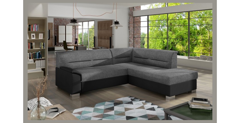 Canapé d’angle convertible TROMSO gris et noir – Angle droit avec coffre 