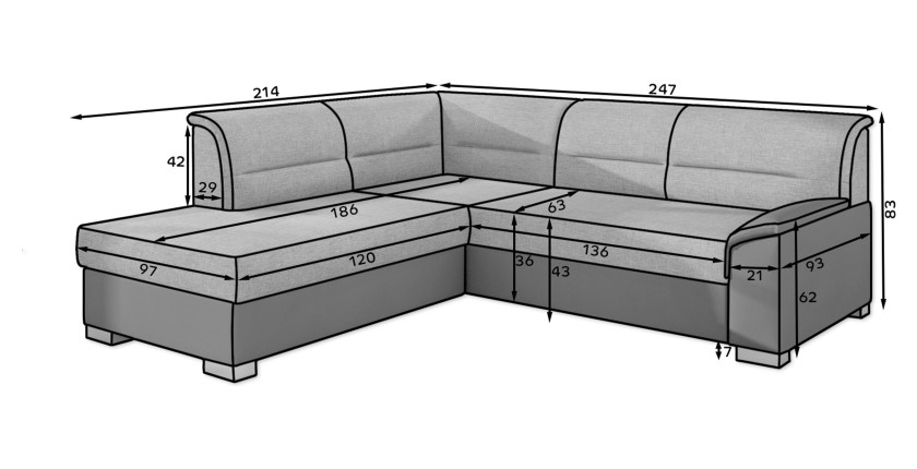 Canapé d’angle convertible TROMSO gris et noir – Angle droit avec coffre 